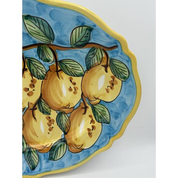 Italian Glazed Terra Cotta Hand Painted Lemon Serving Platter/Tray 15”x11” EUC! - Picture 3 of 11